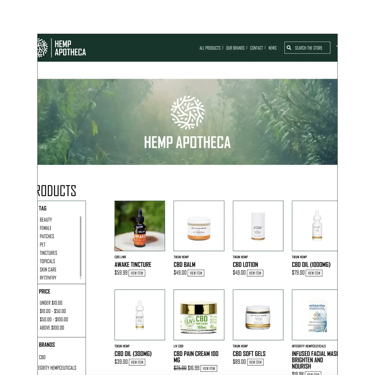 Hemp Apotheca CBD product catalog website