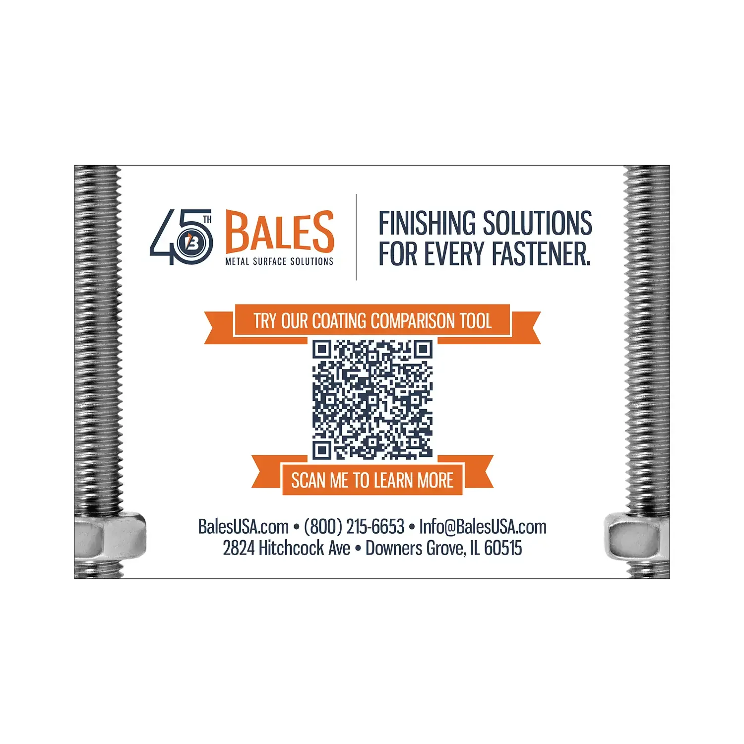 Bales coating comparison QR-code ad framed by two fasteners