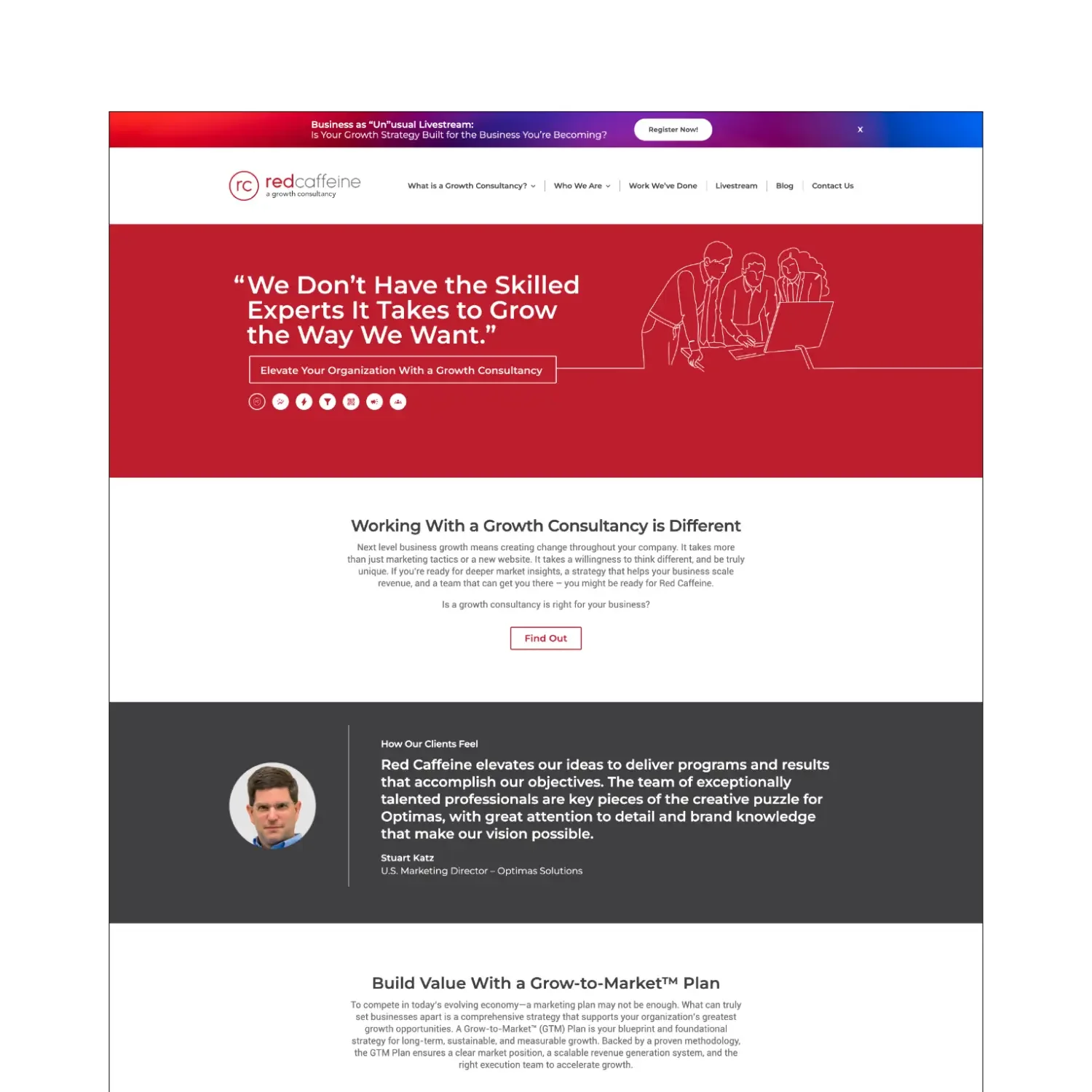 Red Caffeine consulting website homepage