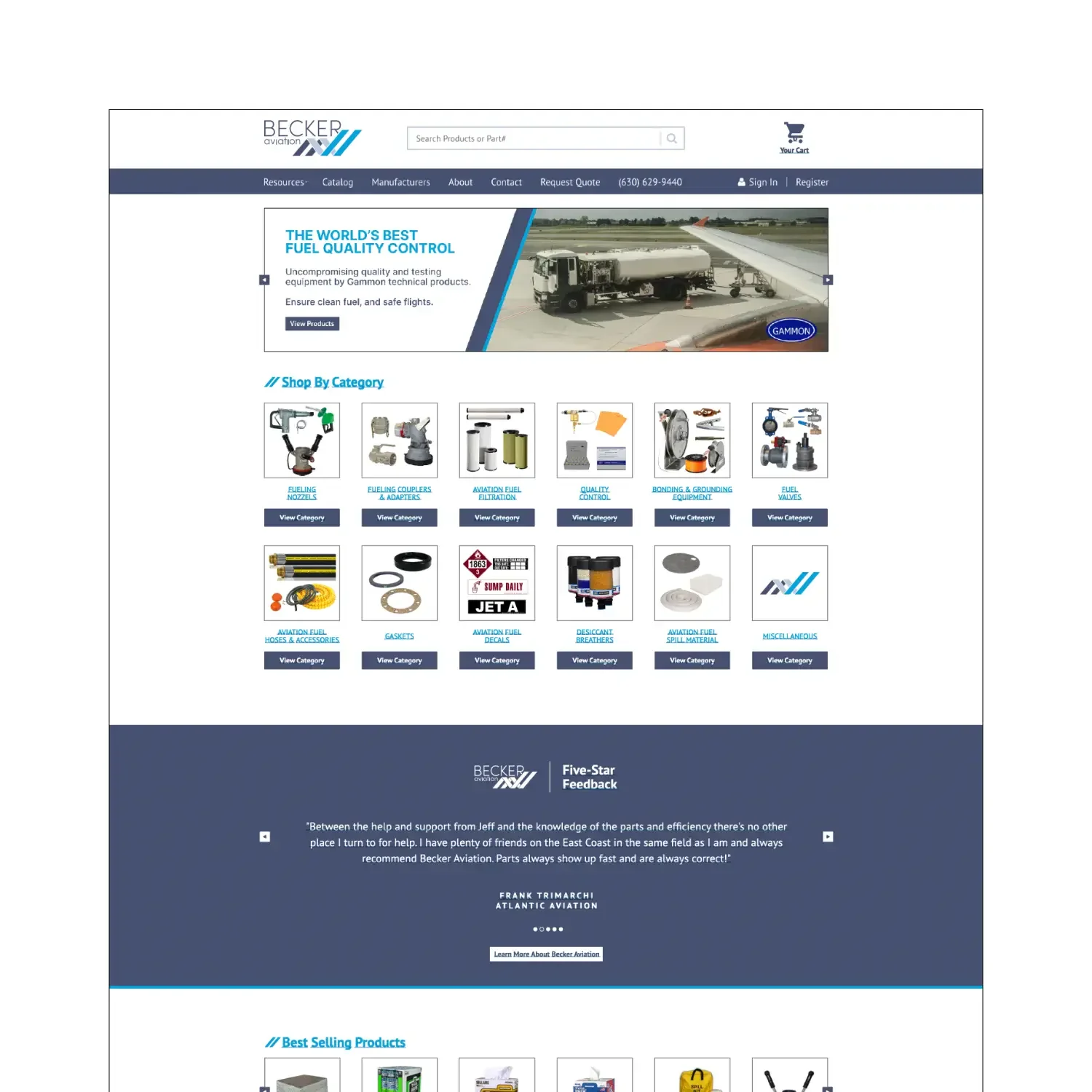 Becker Aviation ecommerce website homepage