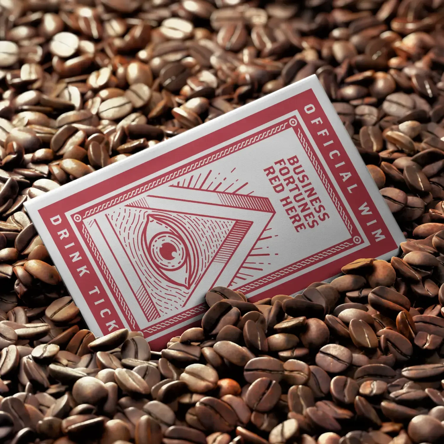 Official Rum Business Right Here card on coffee beans