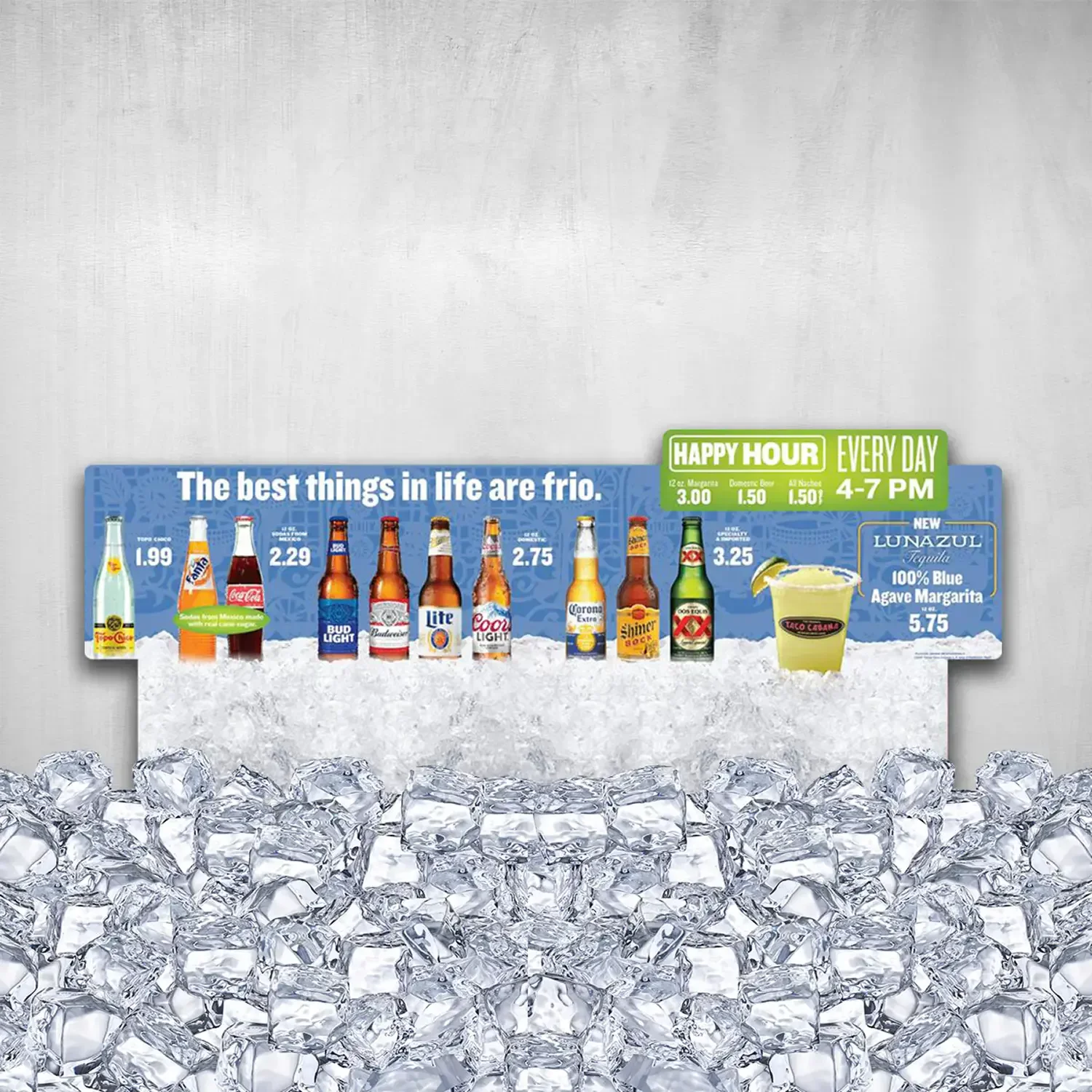 Taco Cabana happy hour drink display