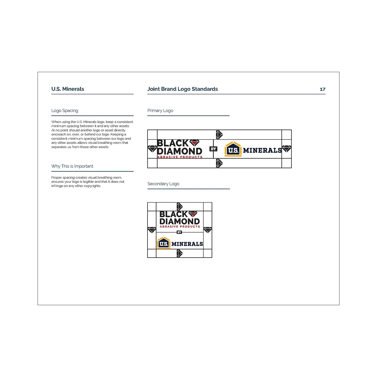 Black Diamond and U.S. Minerals logo standards page