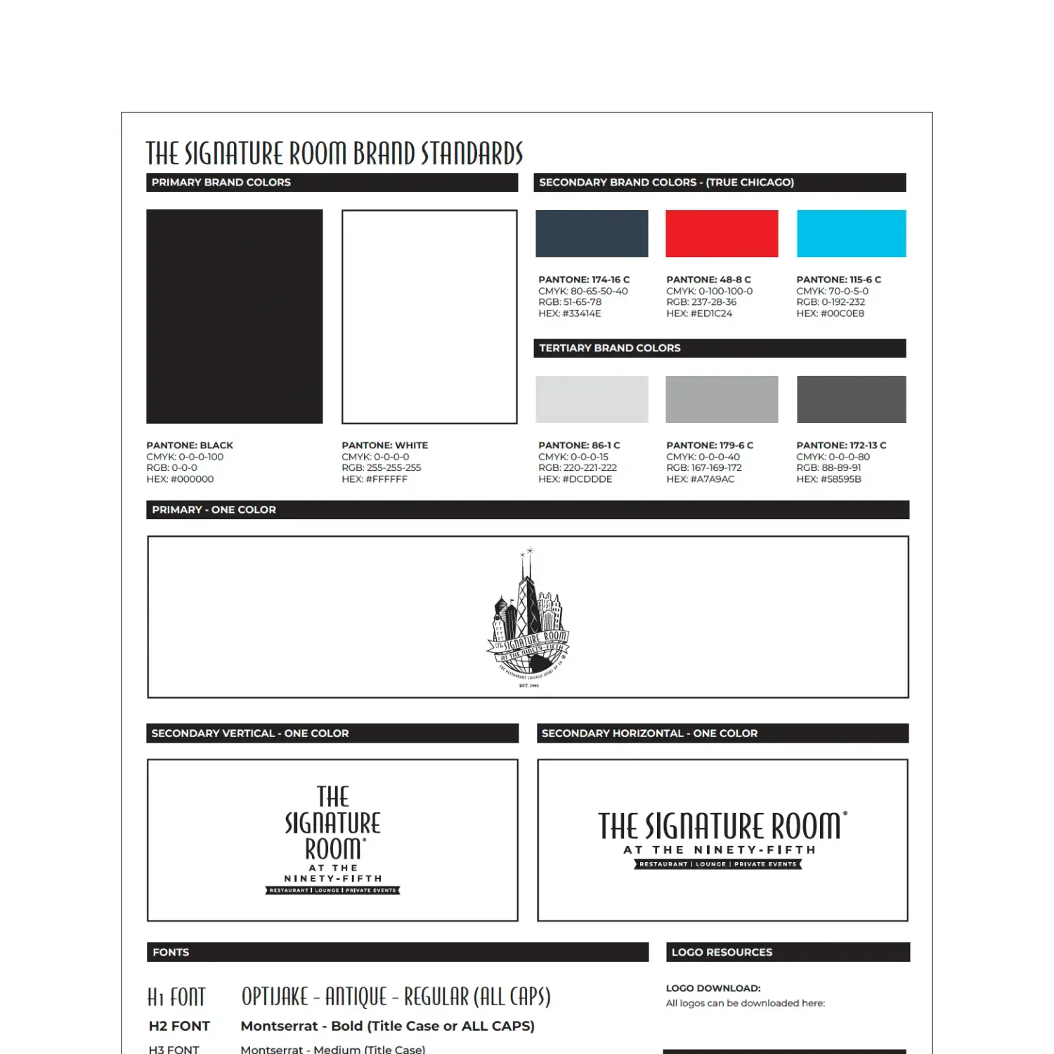 The Signature Room brand standards sheet