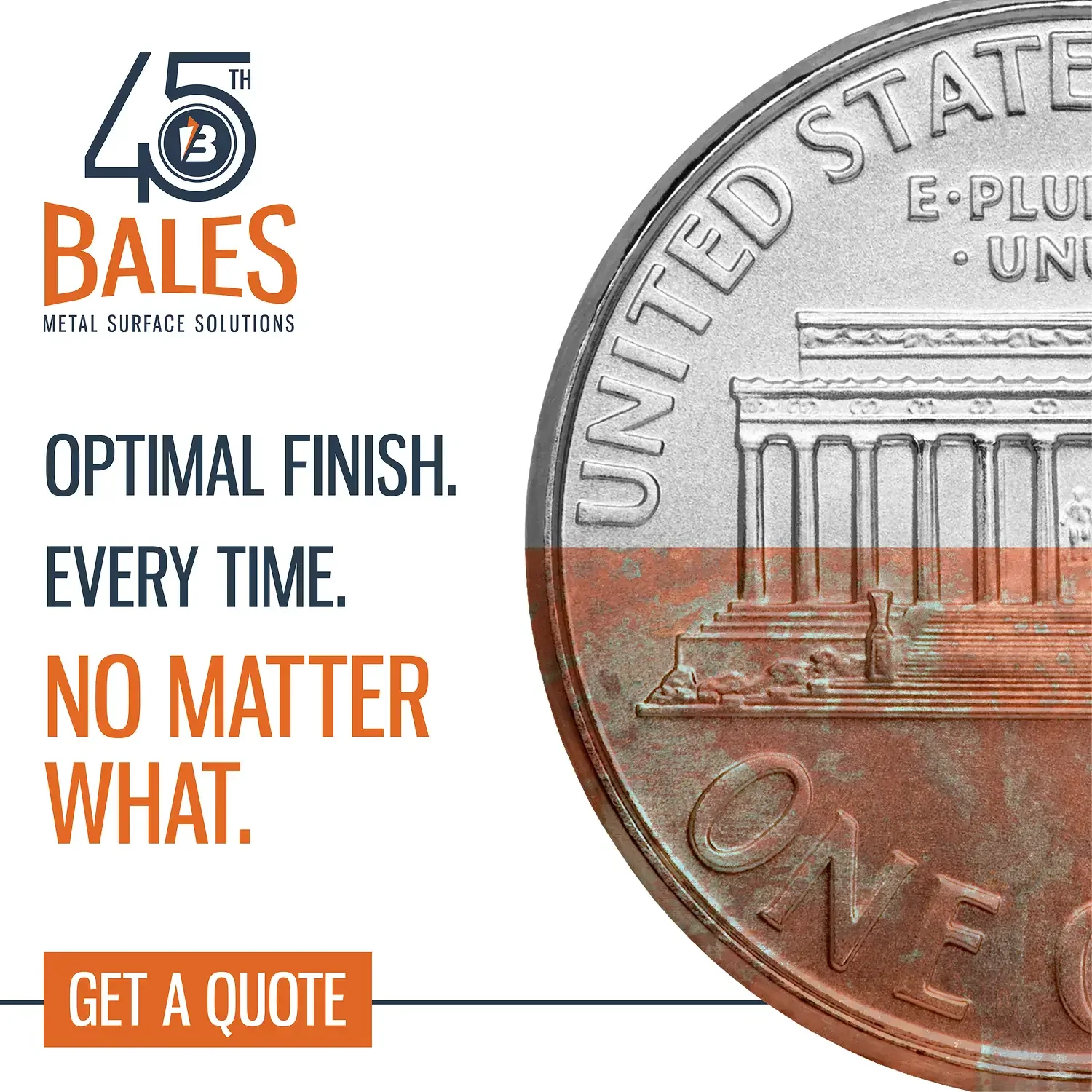 Bales Metal Surface Solutions 45th anniversary ad with a one-cent coin
