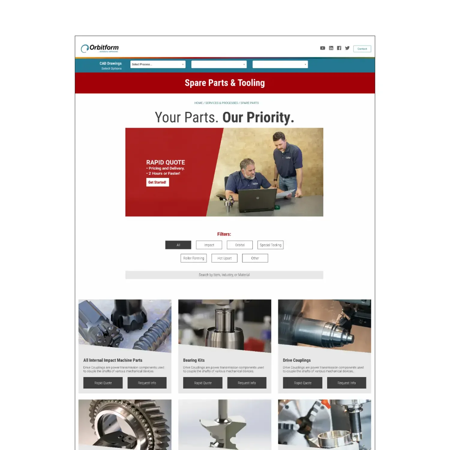 Orbitform spare parts and tooling webpage