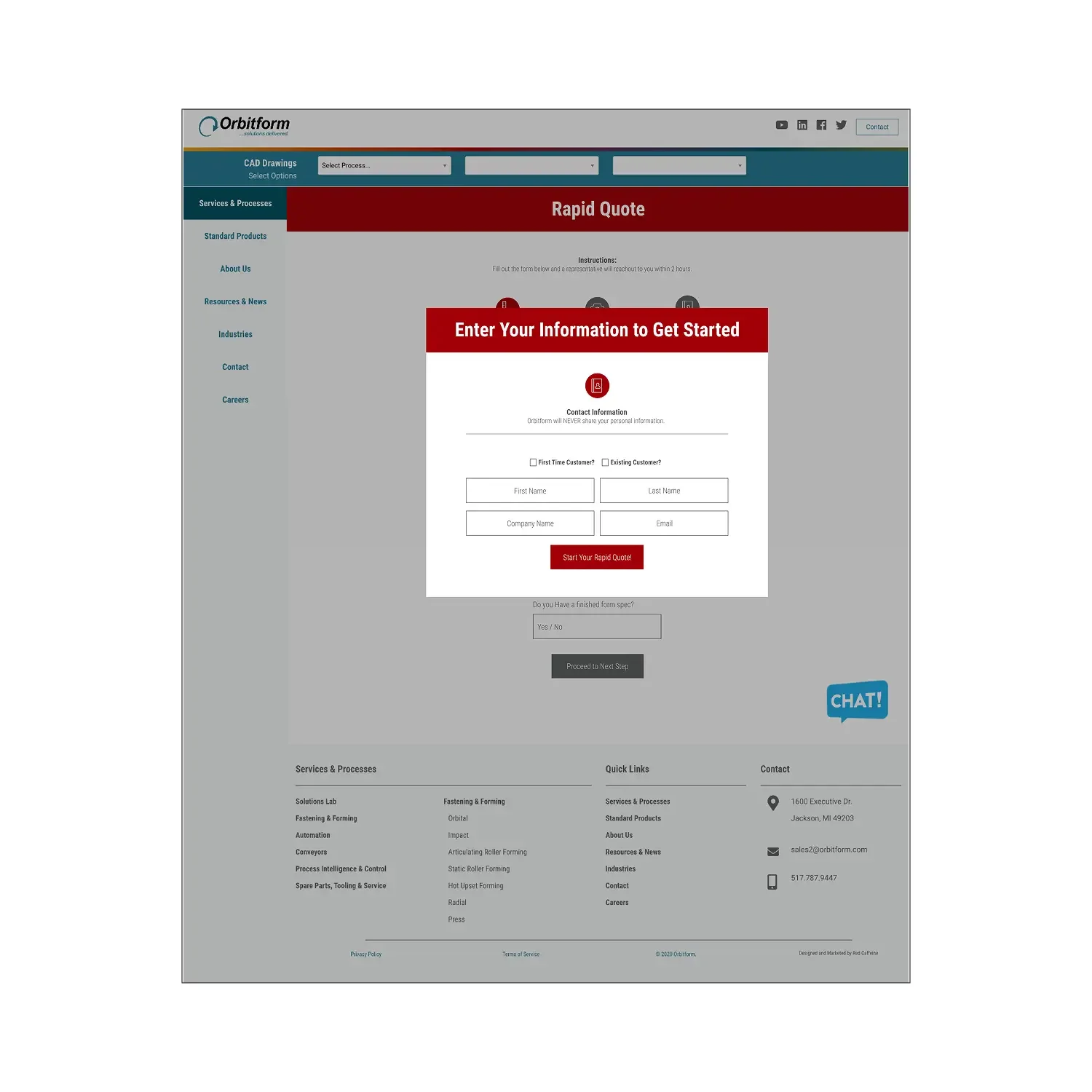 Orbitform rapid quote form