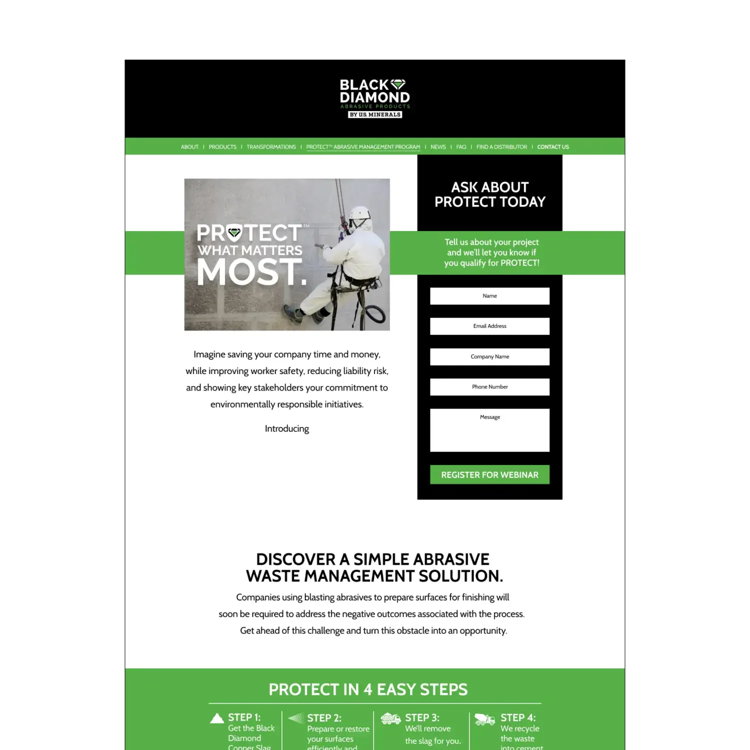 Black Diamond Protect abrasive management program webpage
