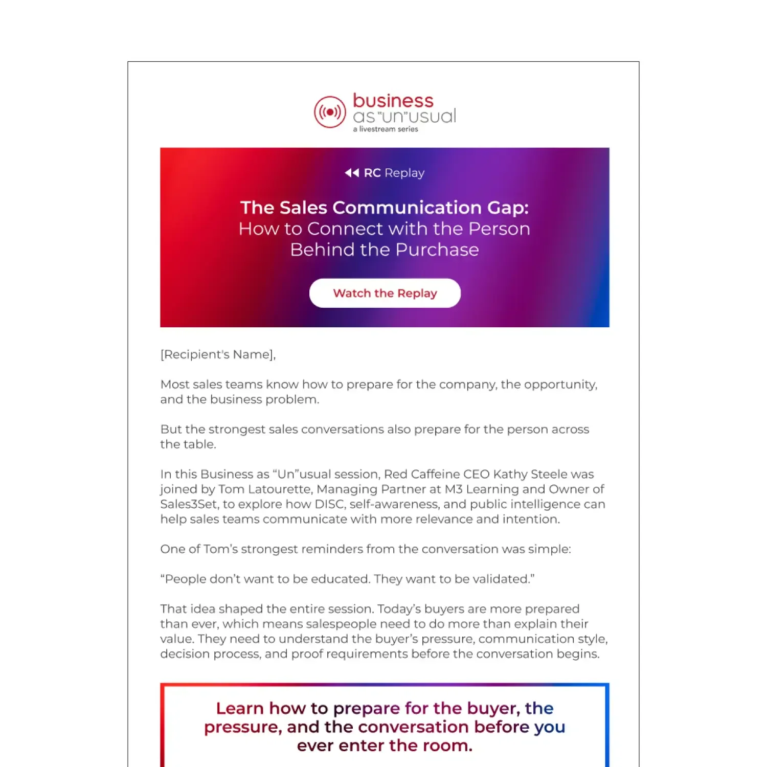 Sales Communication Gap campaign follow-up email