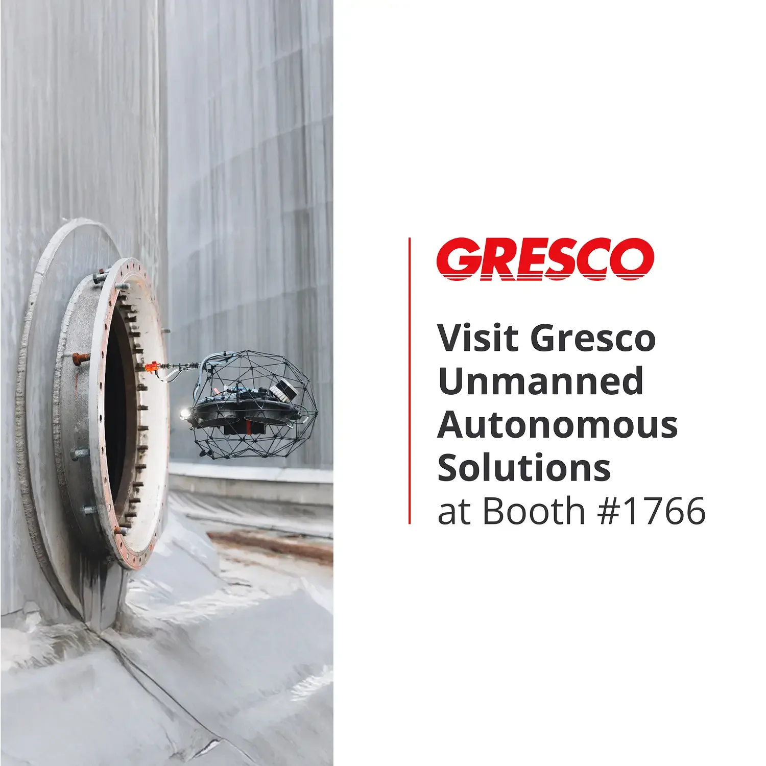 Gresco unmanned autonomous solutions booth ad with industrial robot