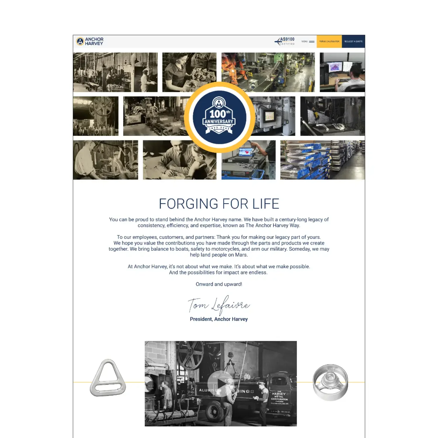 Anchor Harvey 100th anniversary Forging for Life webpage
