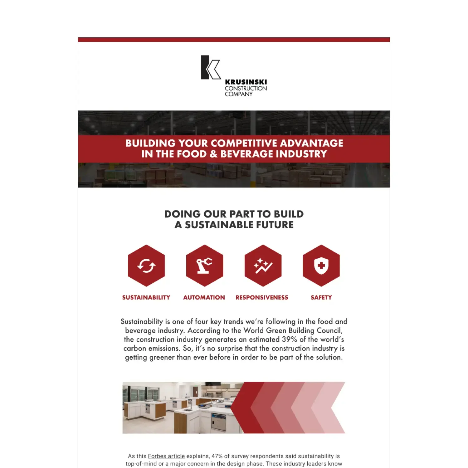 Krusinski Construction Company sustainable food and beverage webpage