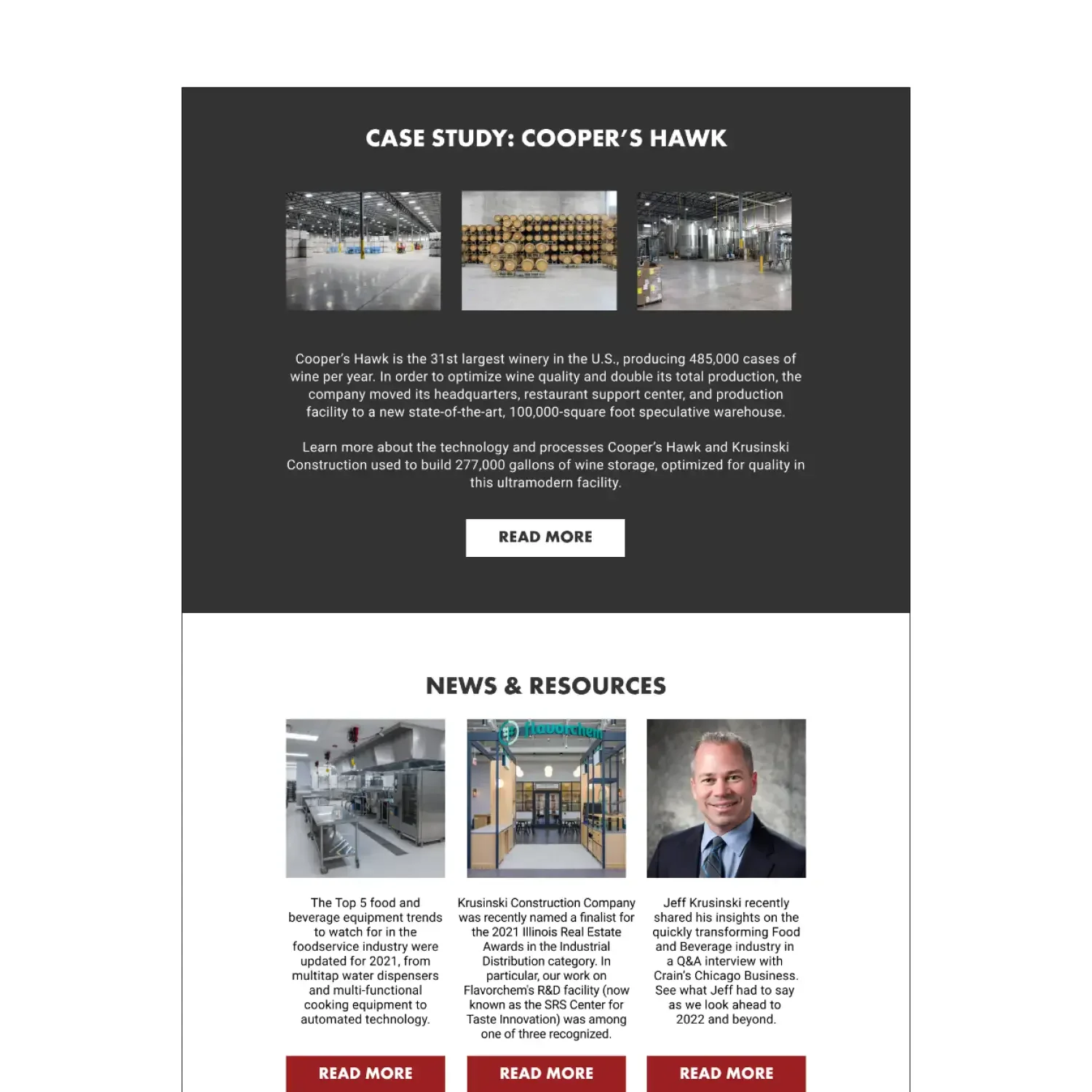 Krusinski Construction Company Cooper's Hawk case study webpage