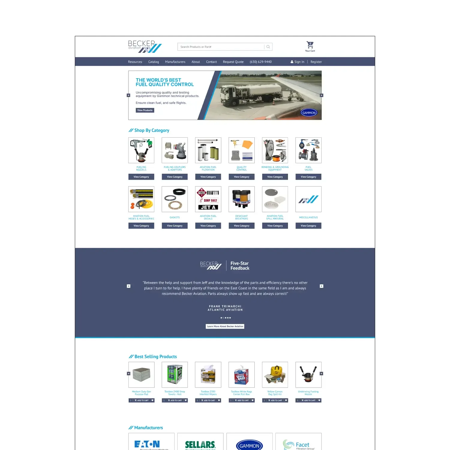 Becker Aviation ecommerce product catalog webpage