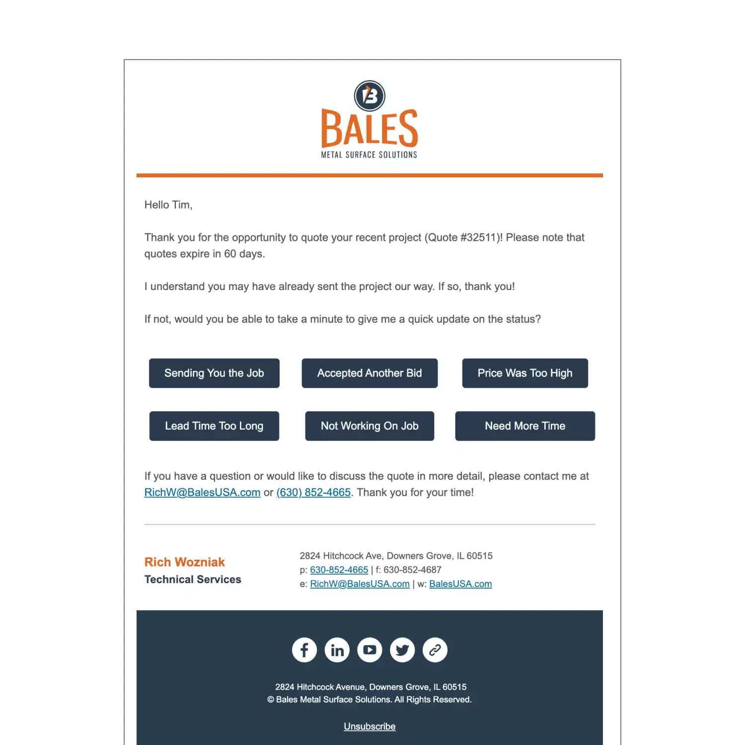 Bales Metal Surface Solutions maintenance support email
