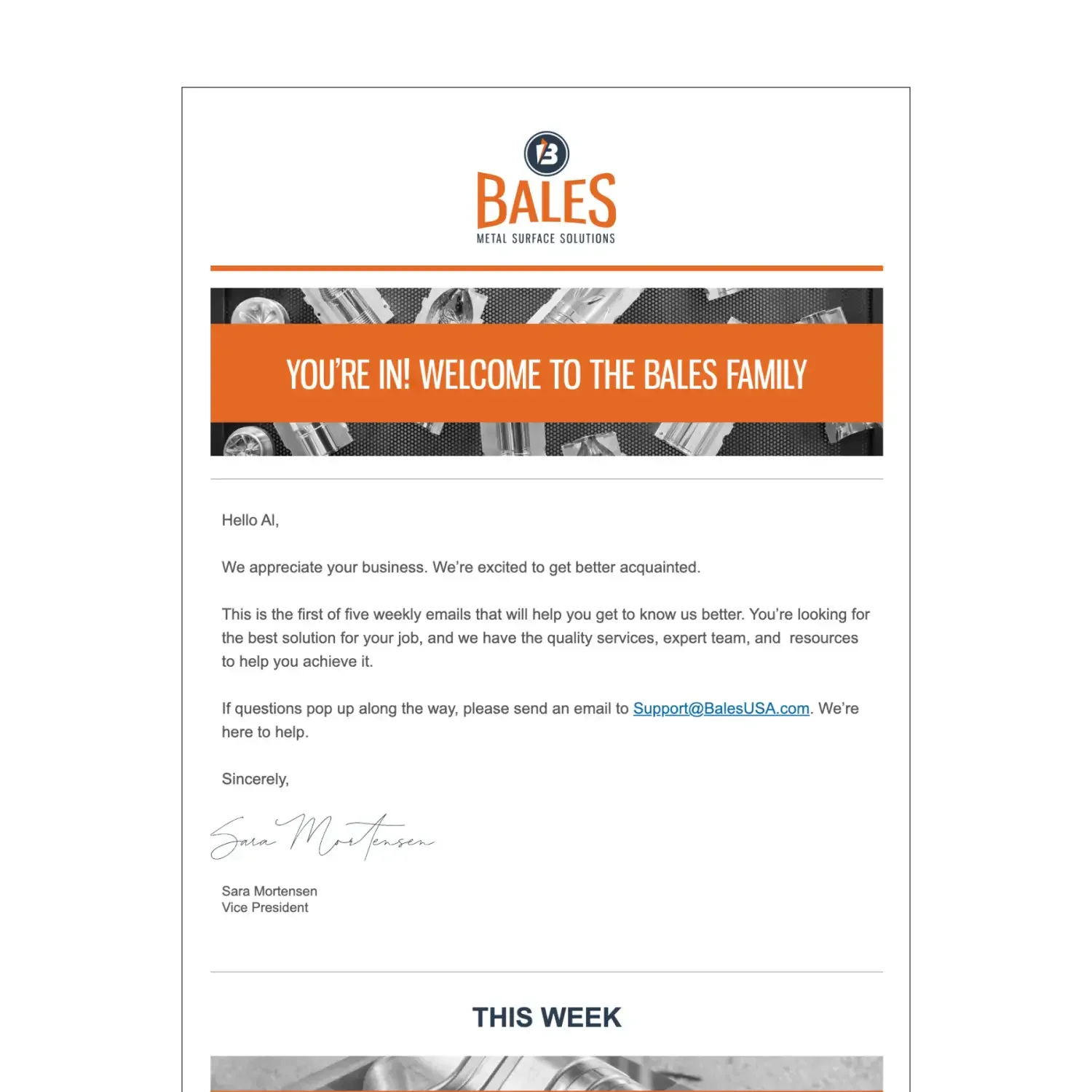 Bales Metal Surface Solutions quote follow-up email
