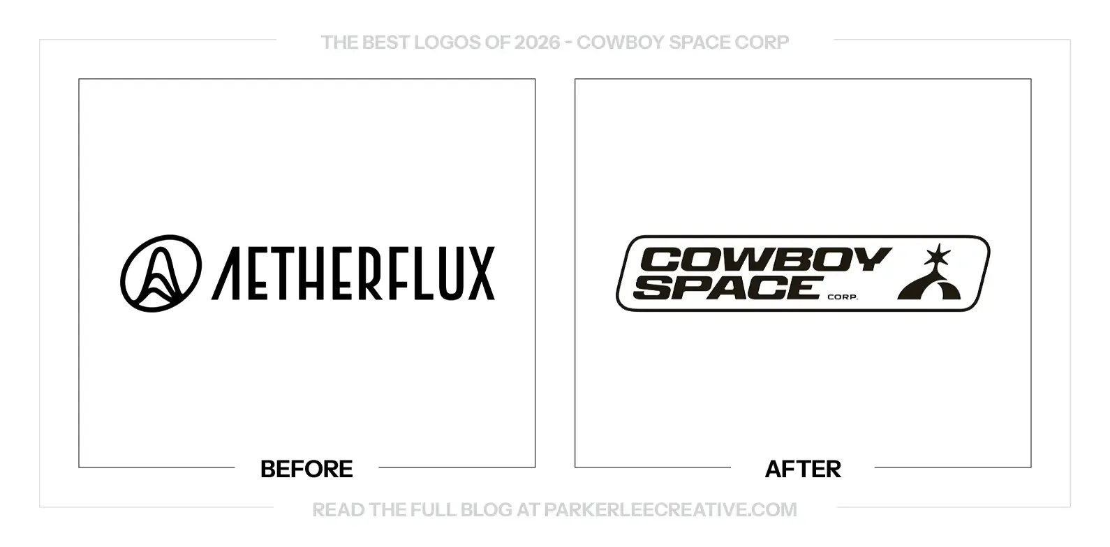 Aetherflux’s previous logo beside the Cowboy Space Corp wordmark and spur-and-sun symbol introduced with the new name.