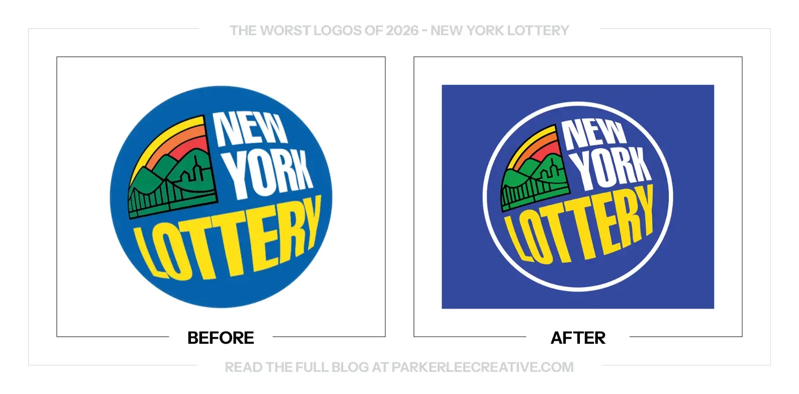 New York Lottery logo before and after the identity update.