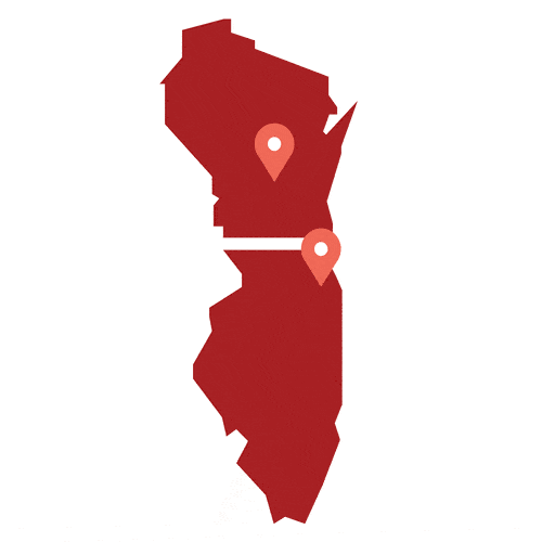 Simplified map of Israel and Palestine with two location markers, one in each region.