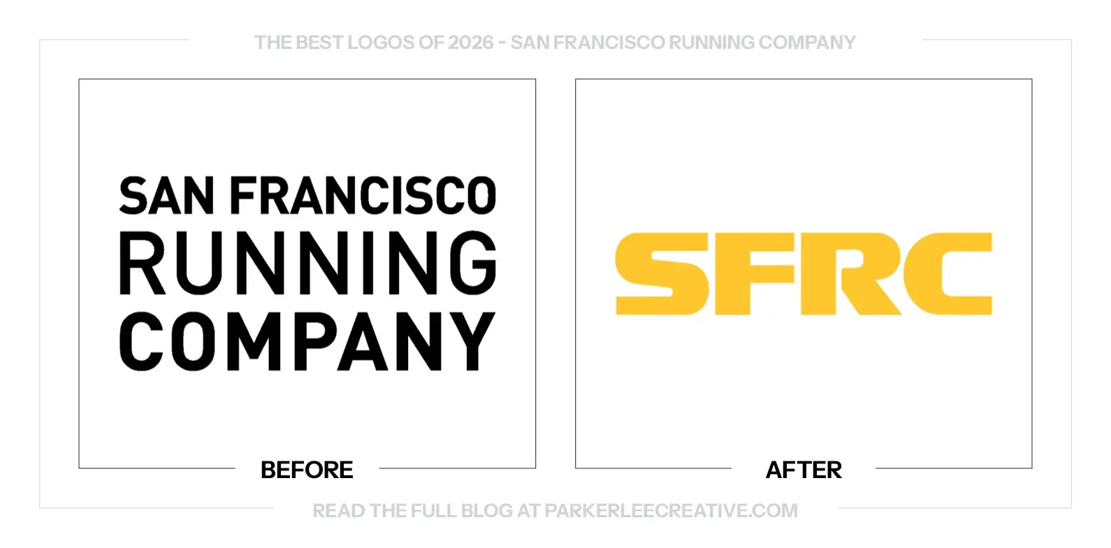 San Francisco Running Company logo before and after the identity update.