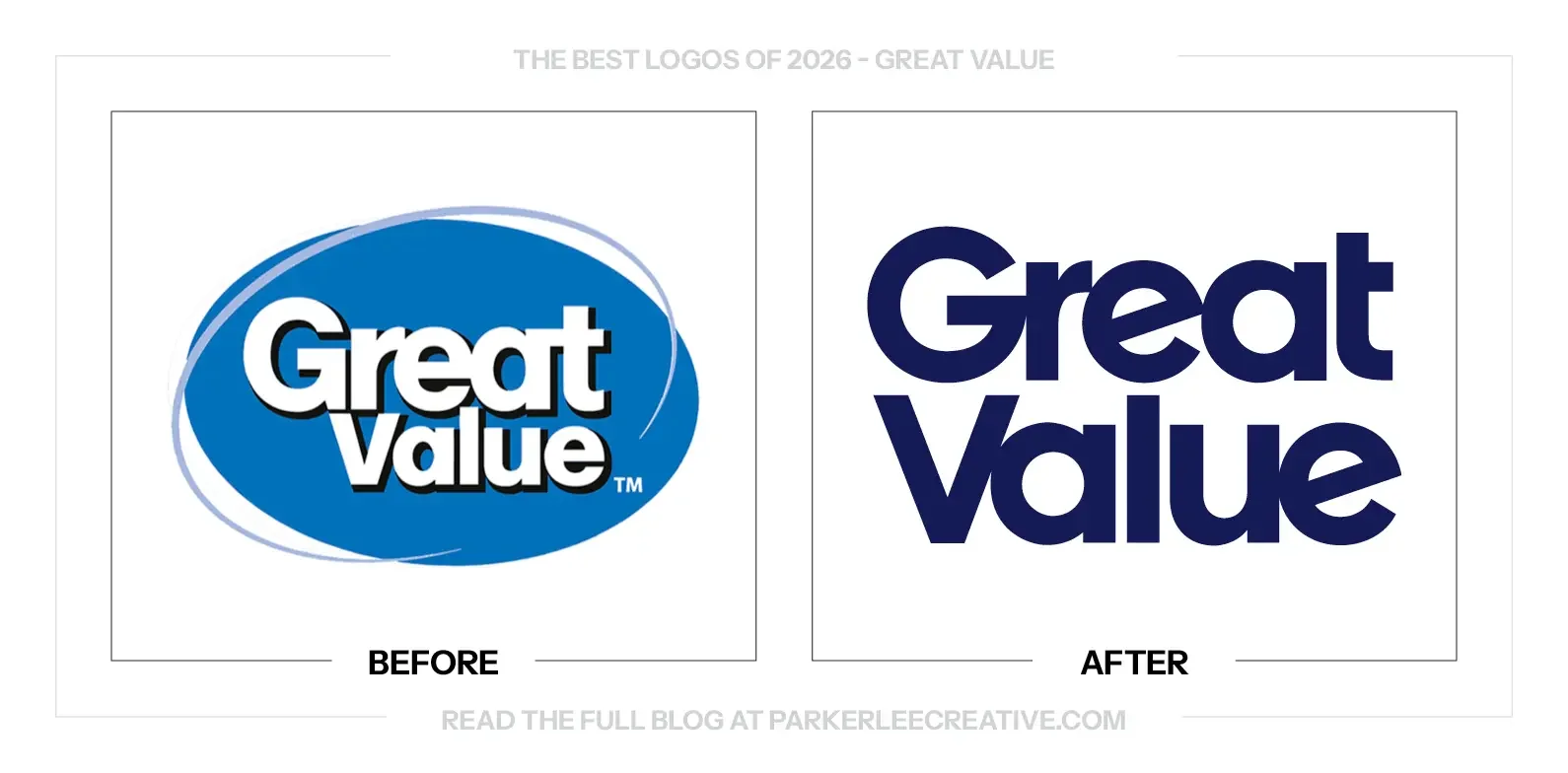 Great Value logo before and after the identity update.