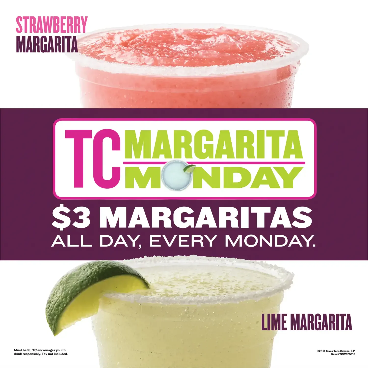 Taco Cabana poster promoting $3 Monday margaritas.