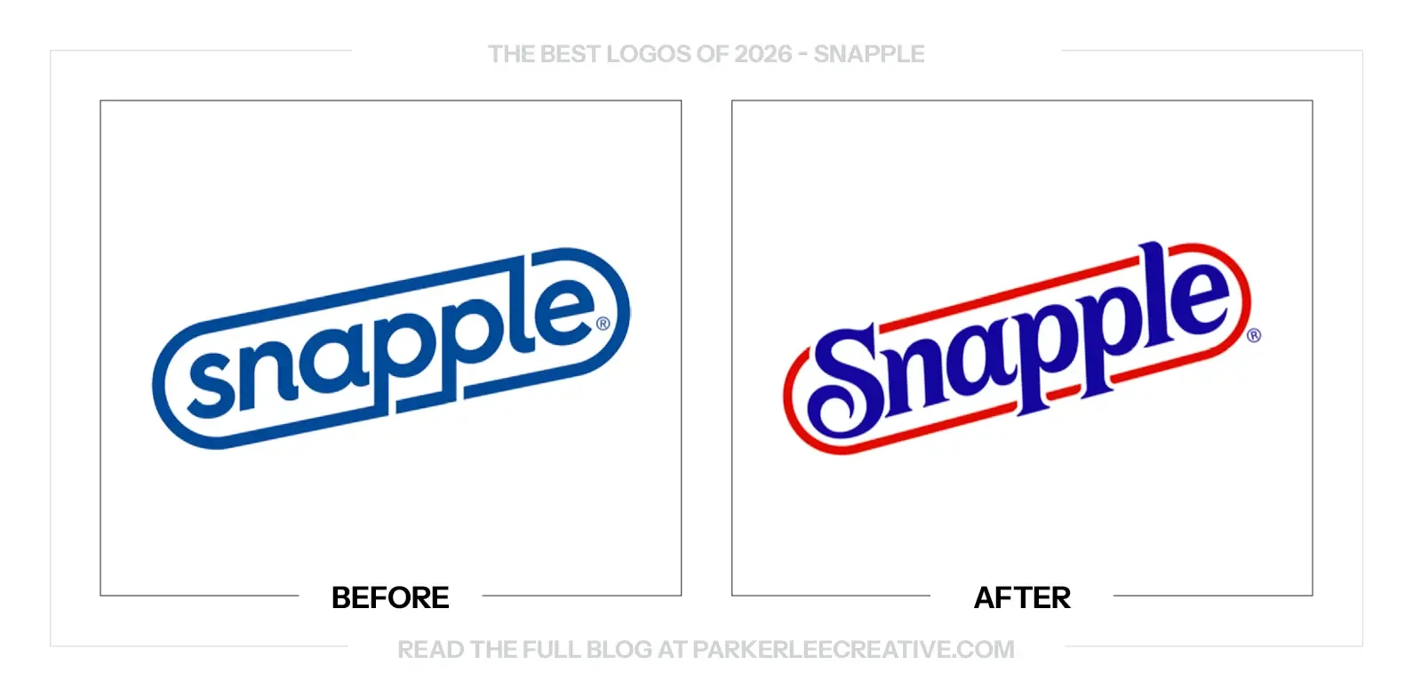 Snapple logo before and after the identity update.