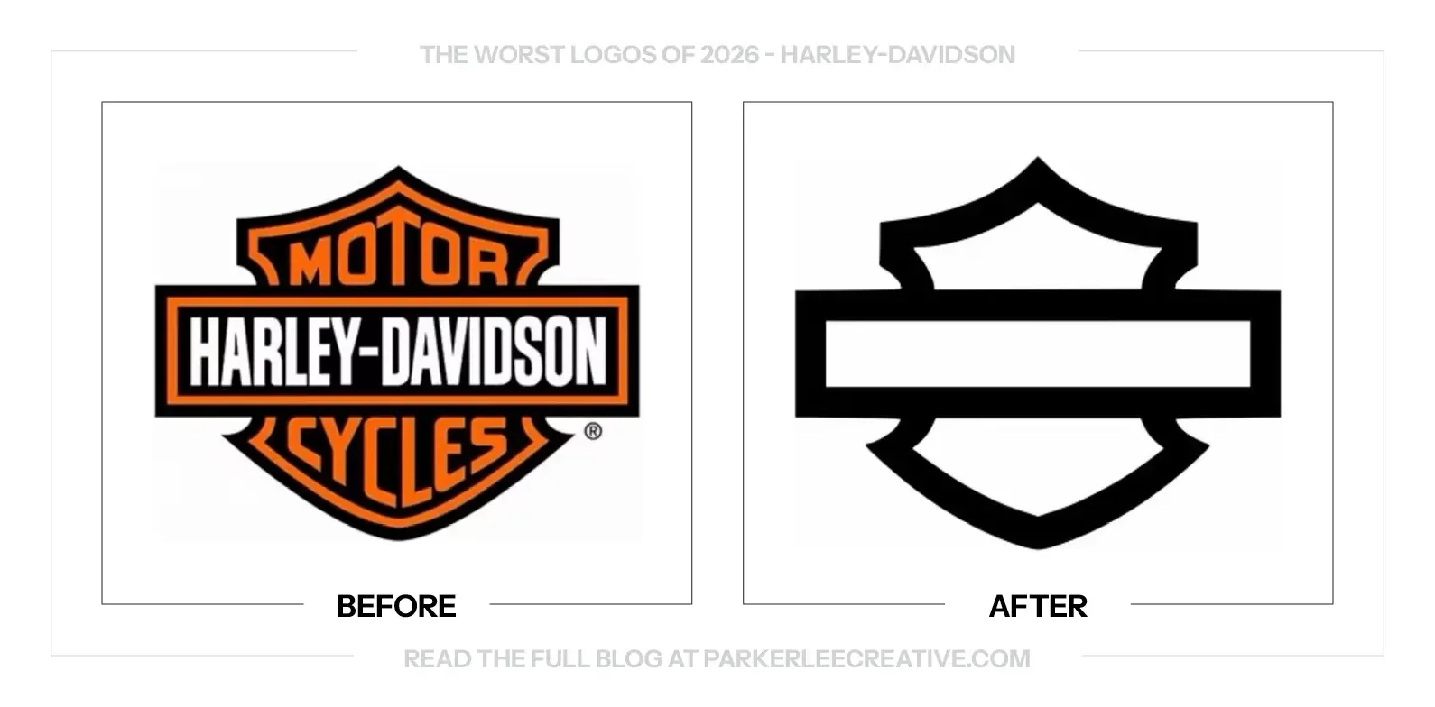 Harley-Davidson logo before and after the identity update.