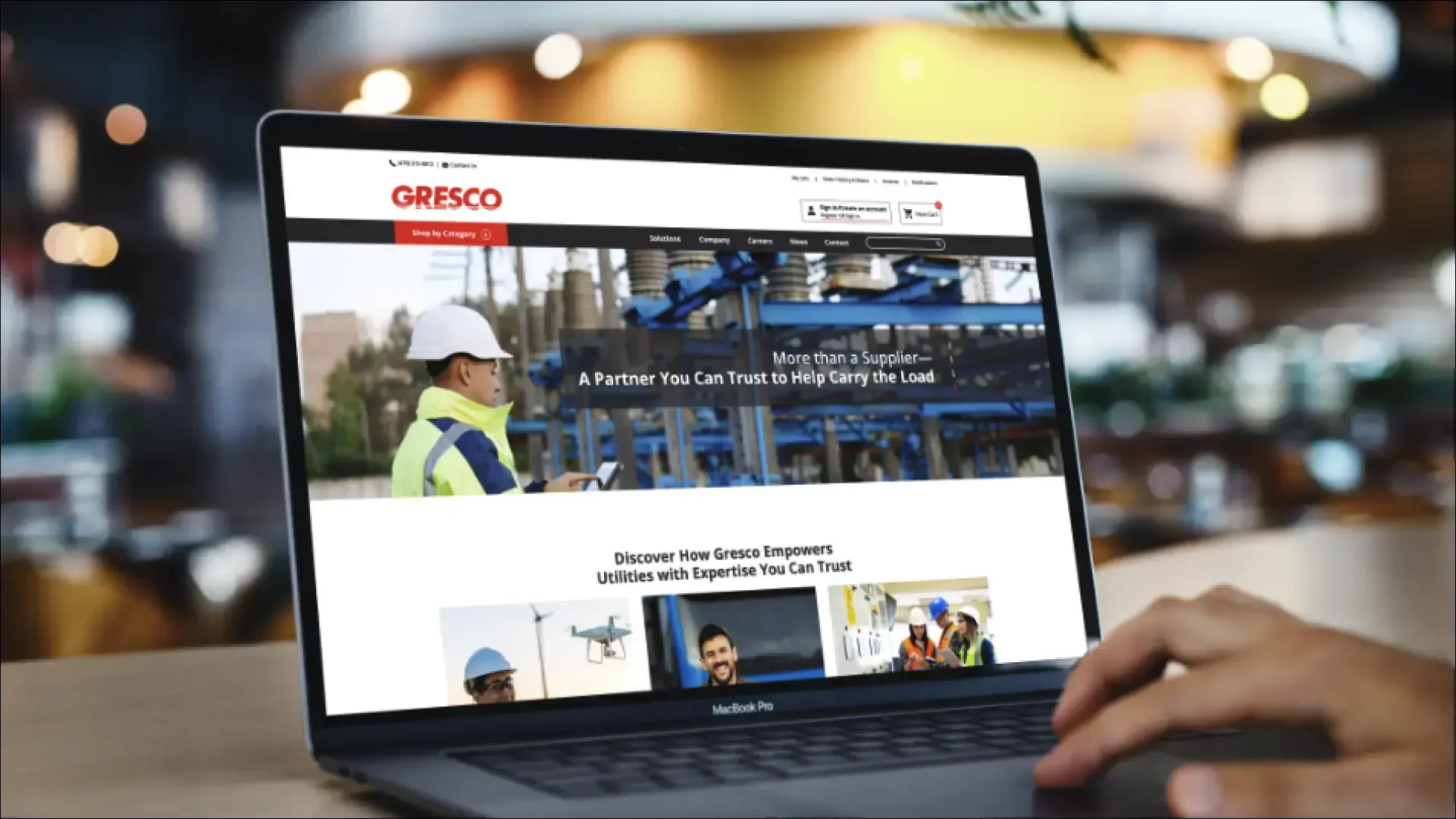 Gresco utility-supply website displayed on a laptop.