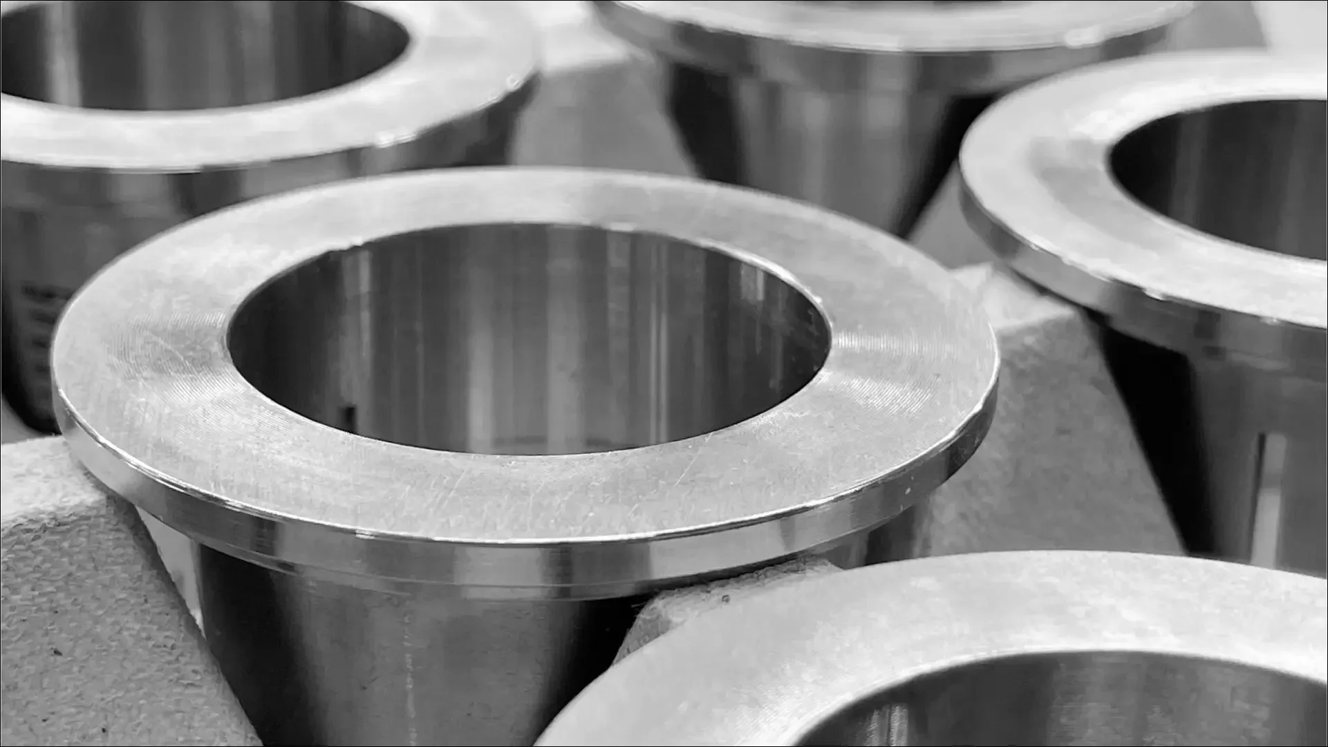 Close-up of precision-machined metal rings.