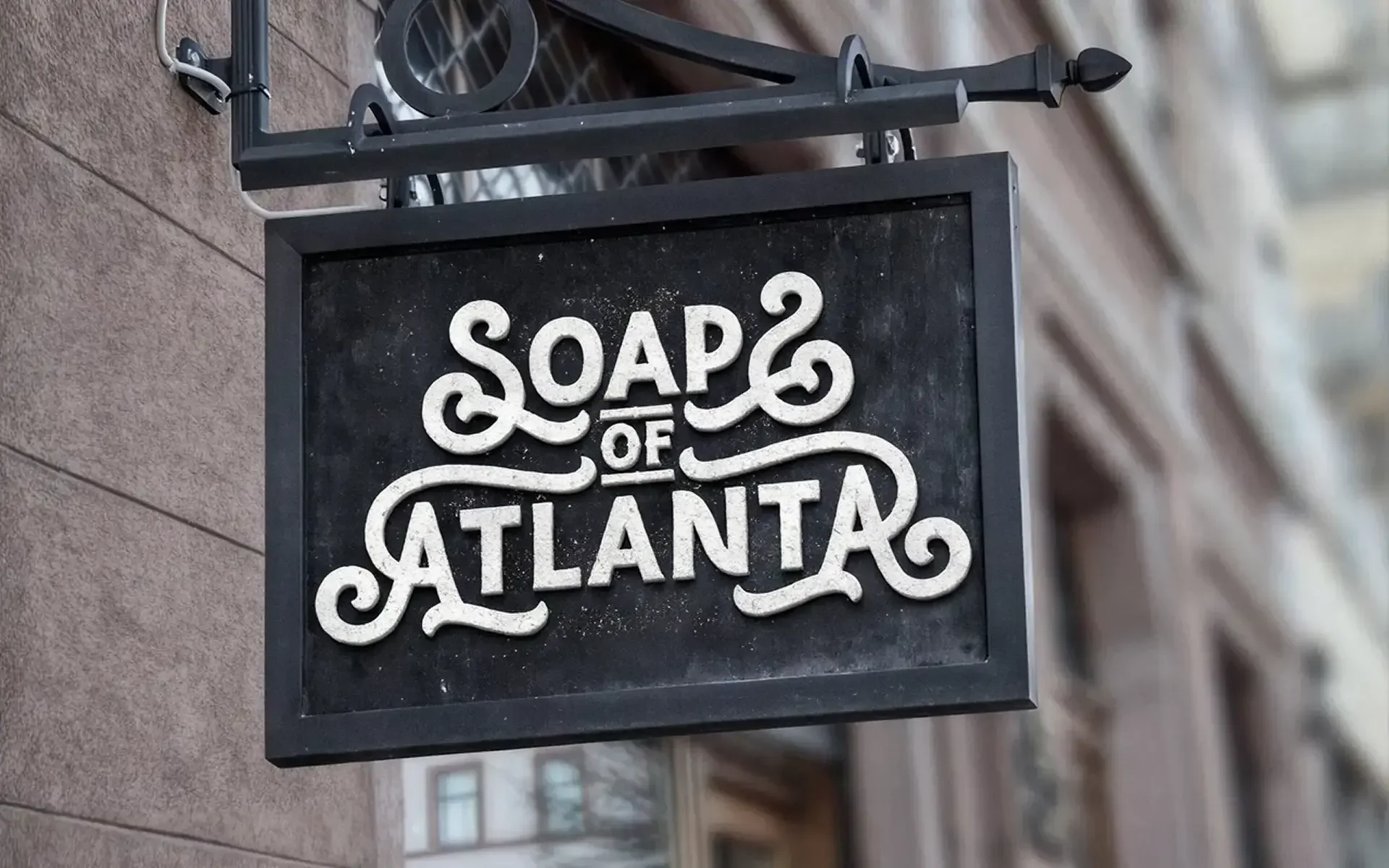 Soap of Atlanta storefront sign with custom hand-lettered identity