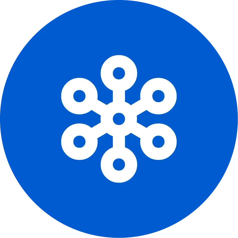 White snowflake icon on a blue circle.