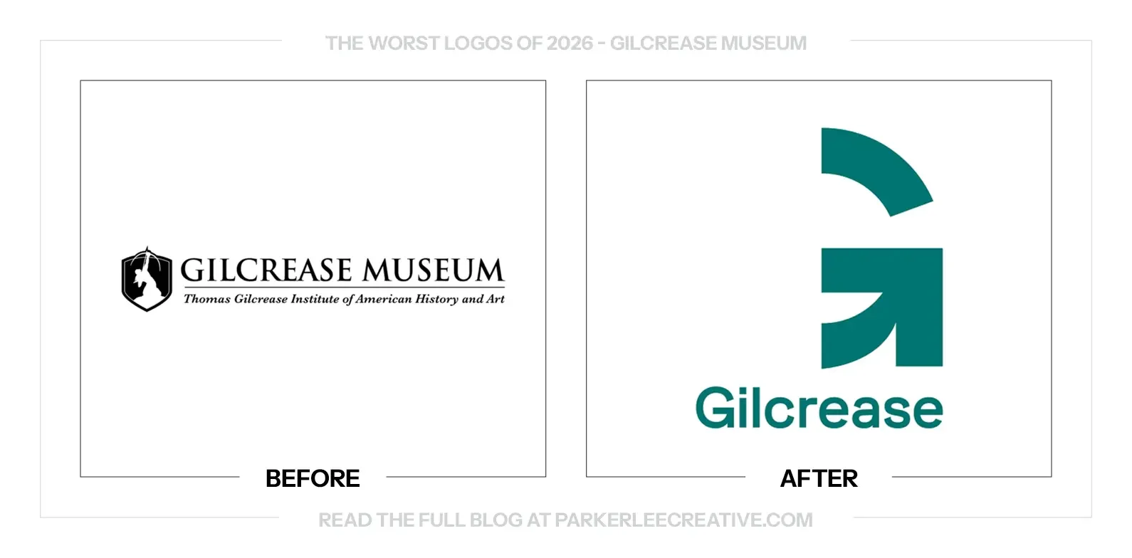 Gilcrease Museum logo before and after the identity update.