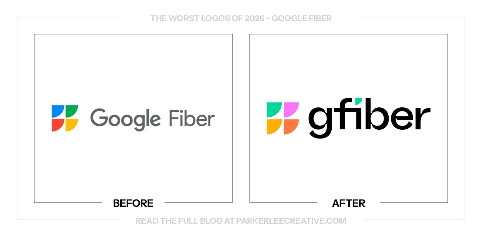 Google Fiber logo before and after the identity update.