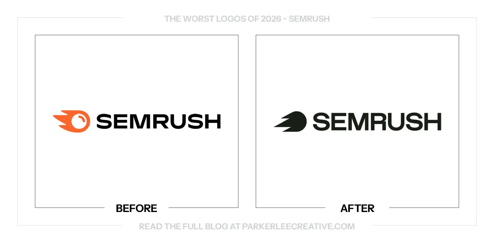 Semrush logo before and after the identity update.