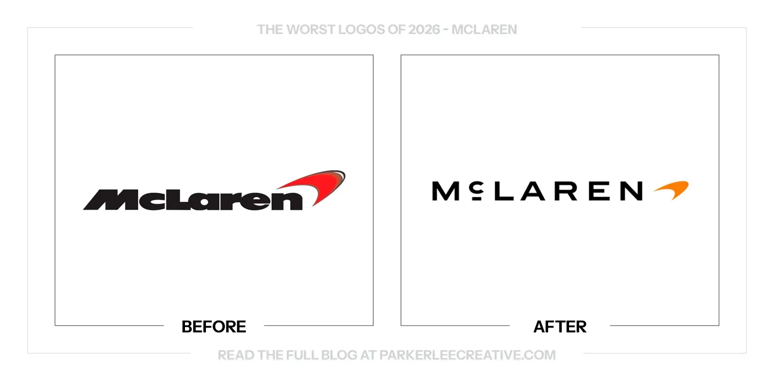 McLaren logo before and after the identity update.