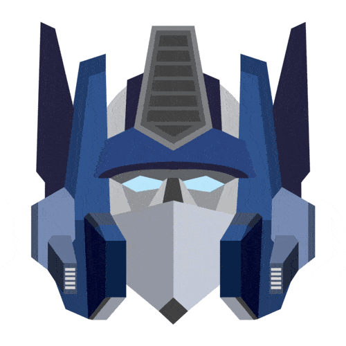 Illustration of a robot head with a blue and gray color scheme, sharp angles, and a futuristic design.