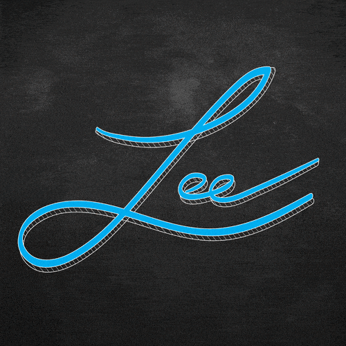 Neon sign spelling the word 'Lee' in cursive on a dark background.