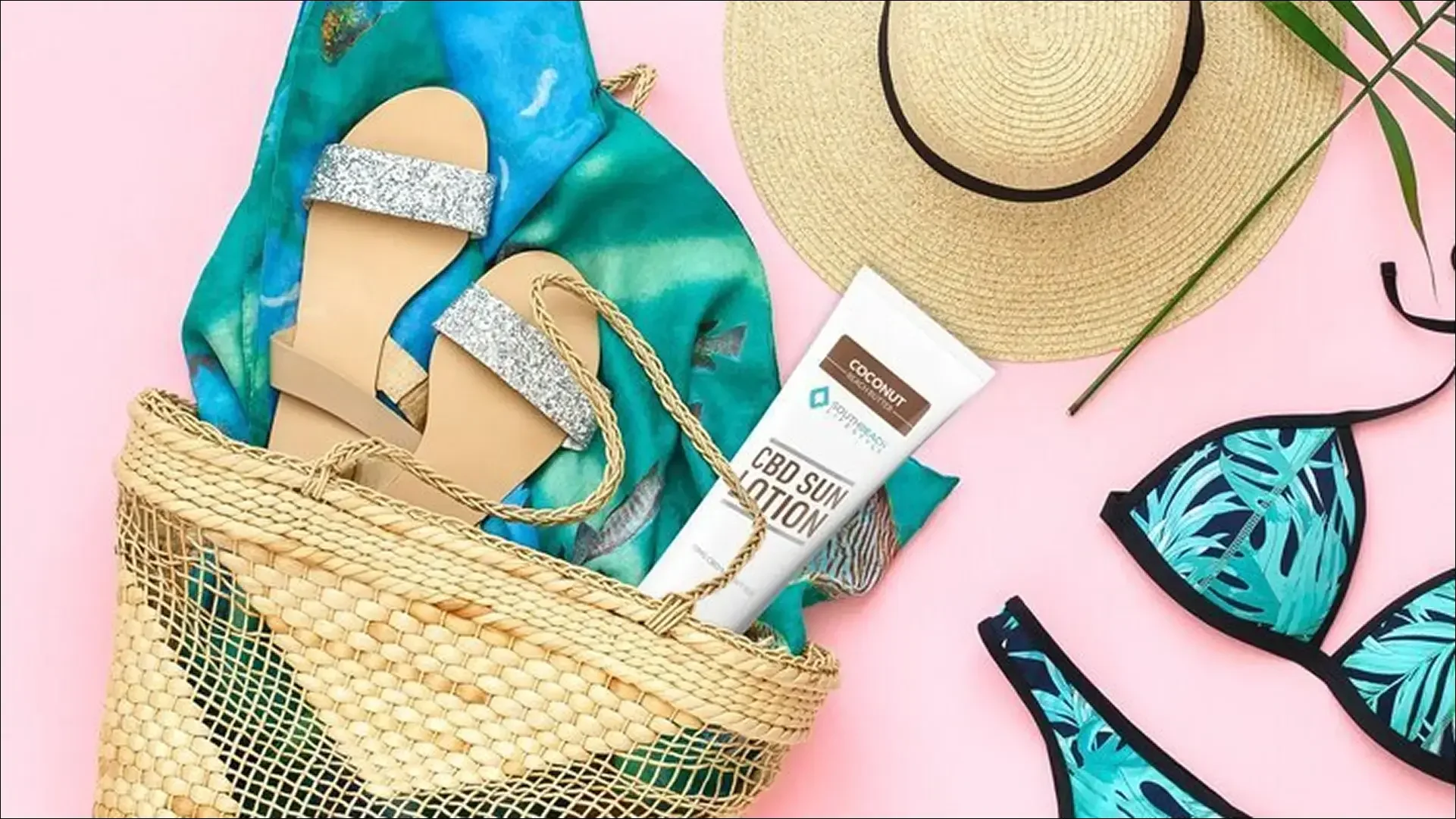 CBD sunscreen and beach accessories product photo