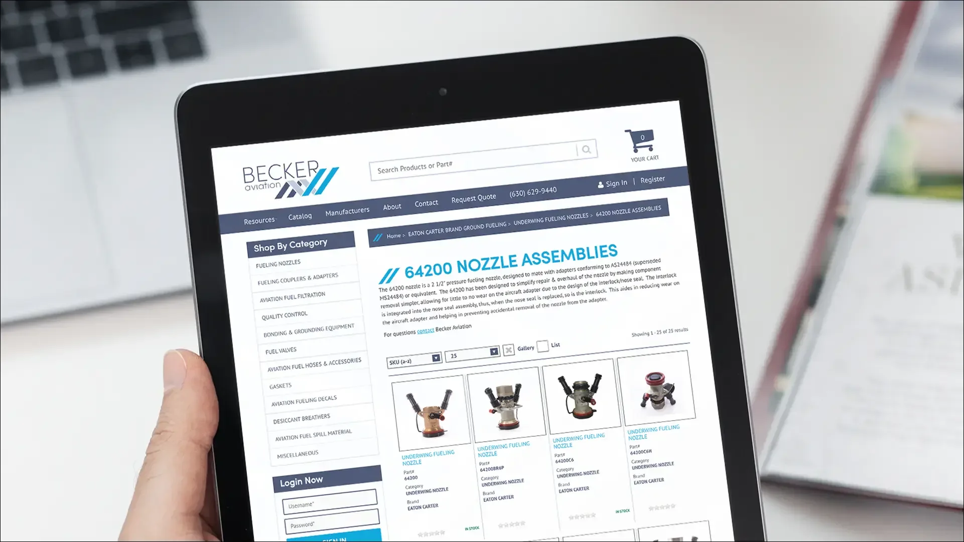 Becker Pumps online product catalog displayed on tablet