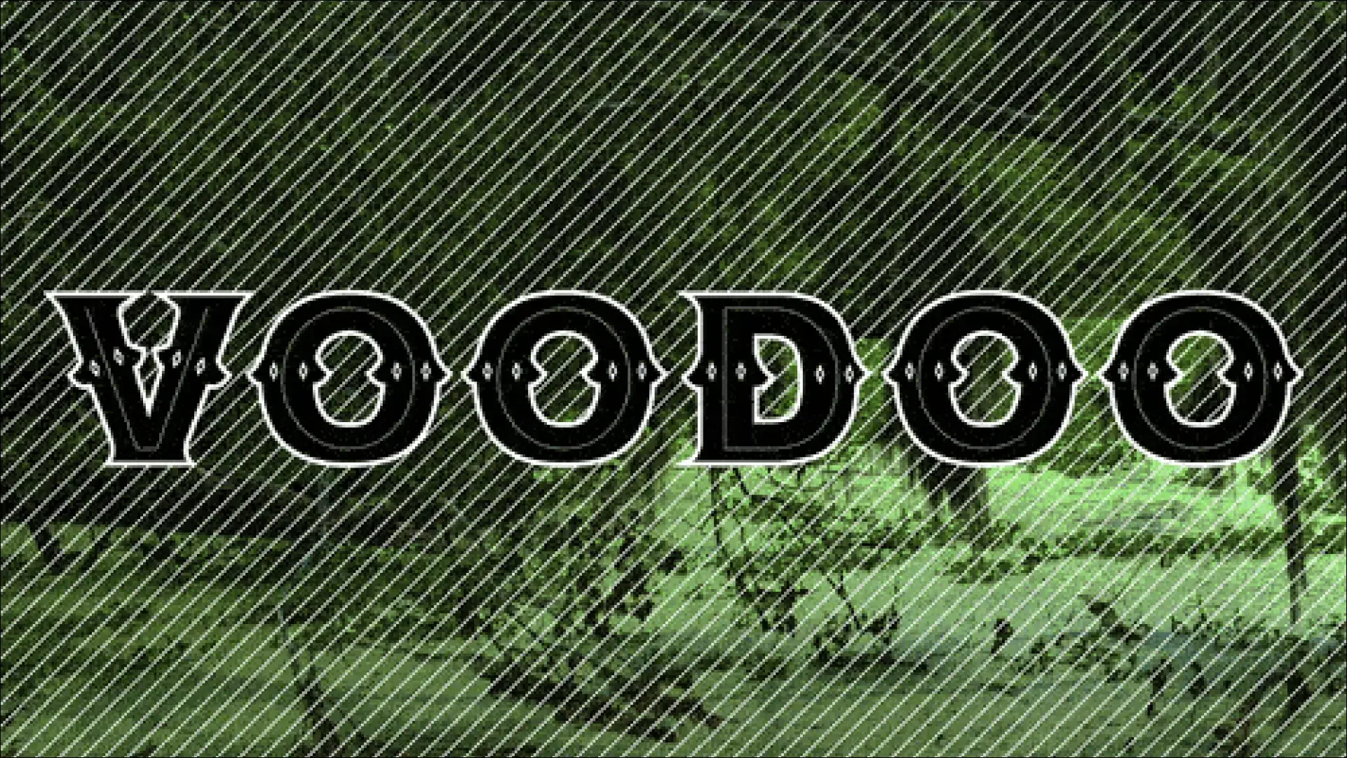 Voodoo wordmark over a green textured background.