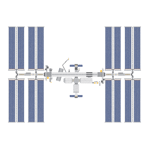 Illustration of the International Space Station with solar panels extended.