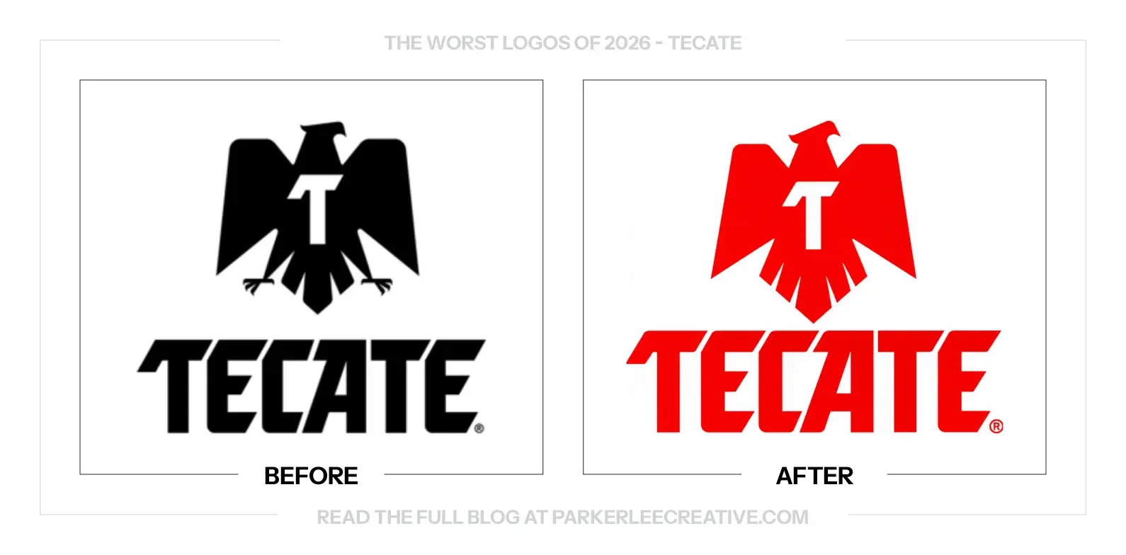 Tecate logo before and after the identity update.