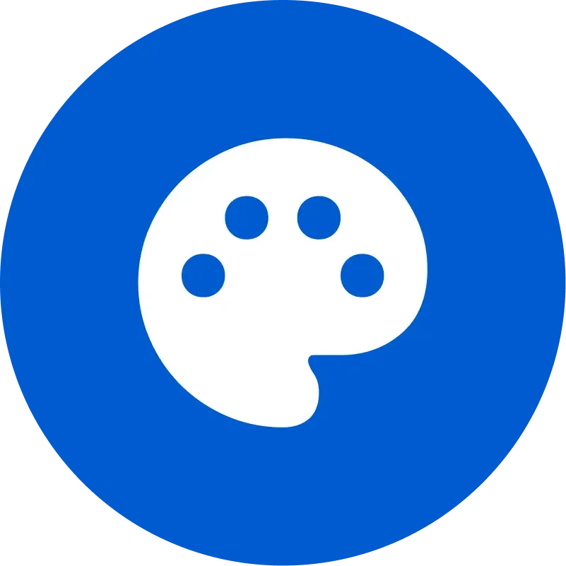 Blue circular icon with a white artist’s palette.