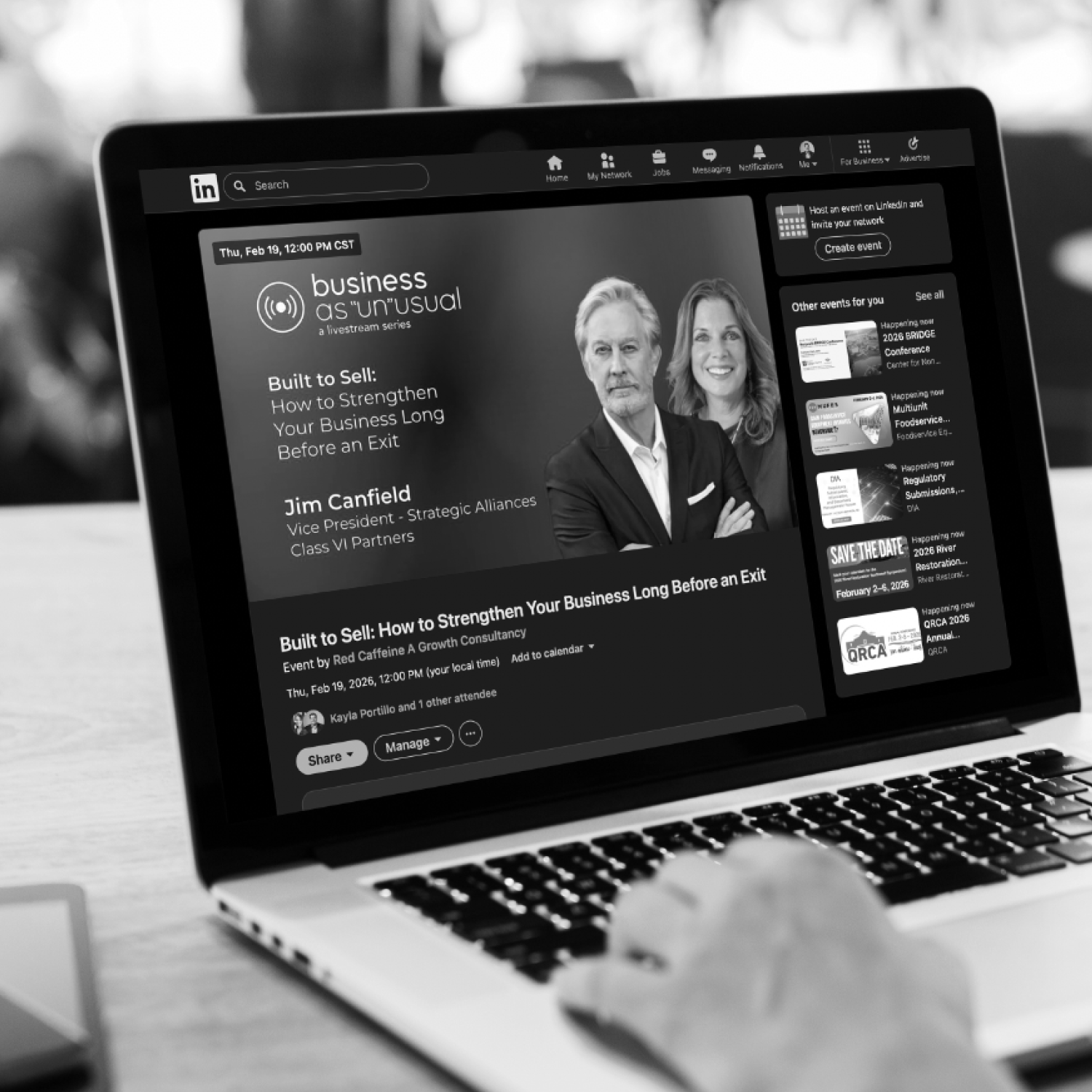 Laptop displaying a business livestream production