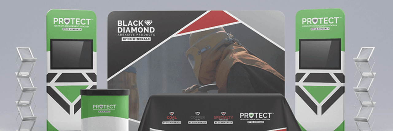 Black Diamond Protect abrasive-products trade show display with welder