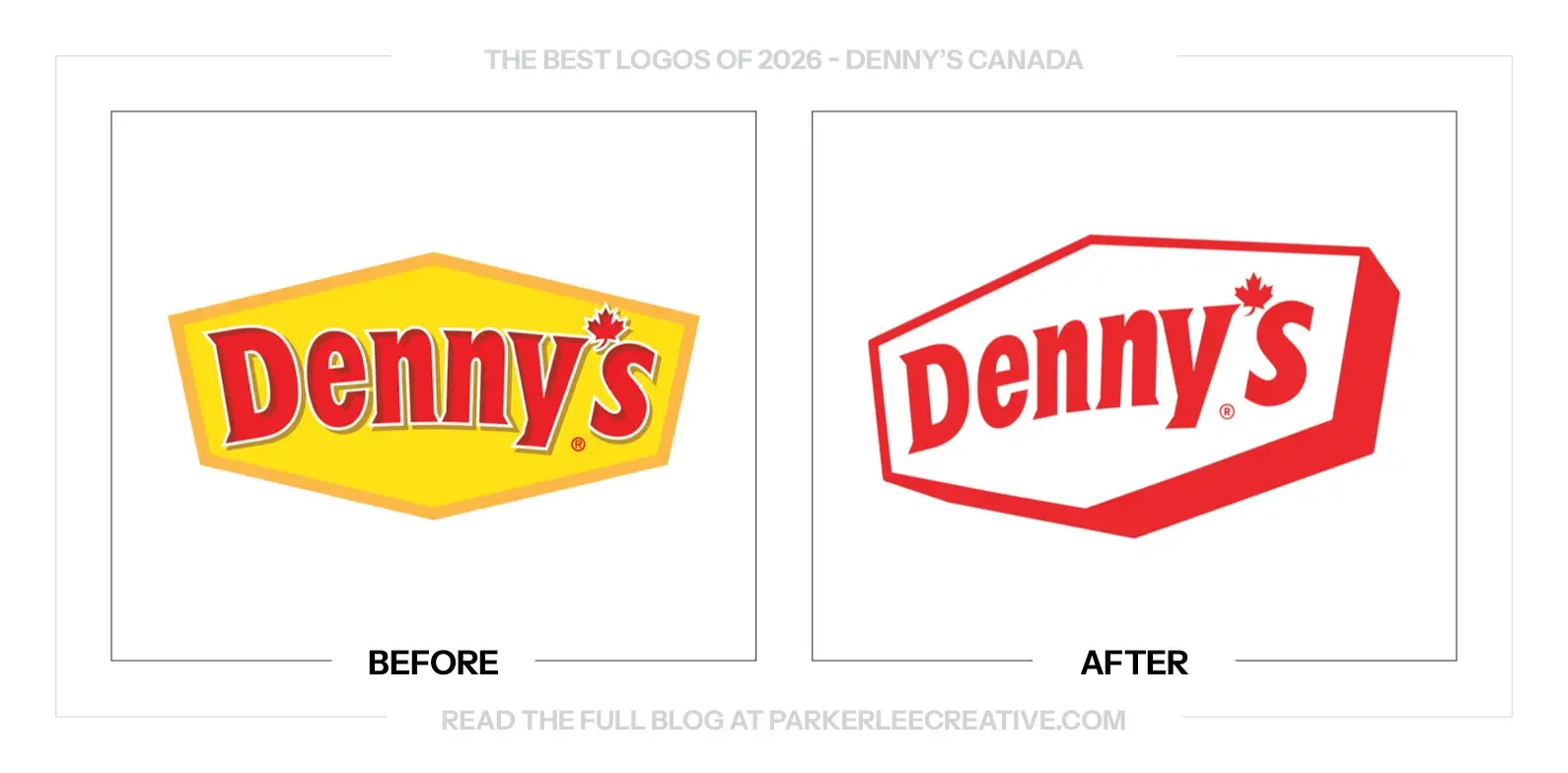 Denny’s Canada logo before and after the identity update.