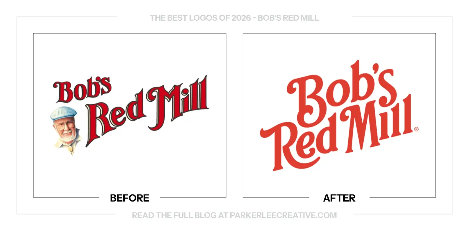Bob’s Red Mill logo before and after the identity update.