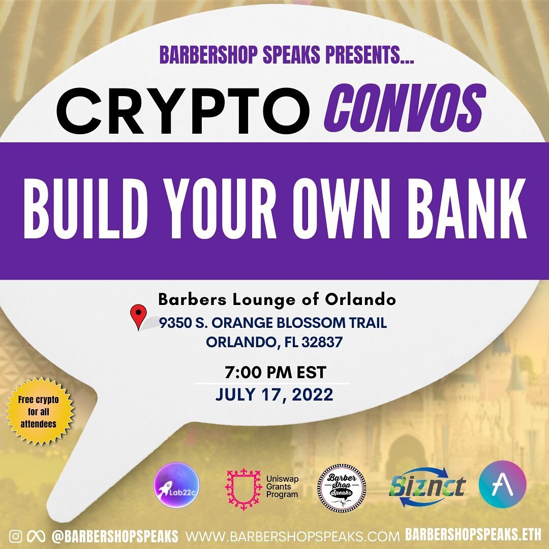 The next stop on the Crypto Convos tour is Orlando 🔥🔥🔥🔥🔥🔥

@ a friend in the comments from Orlando to let them know Barbershop Speaks will be in their city this Sunday 🙌🏾

RSVP using the link in our bio.

&bull;
&bull;
&bull;
&bull;
 #CryptoC