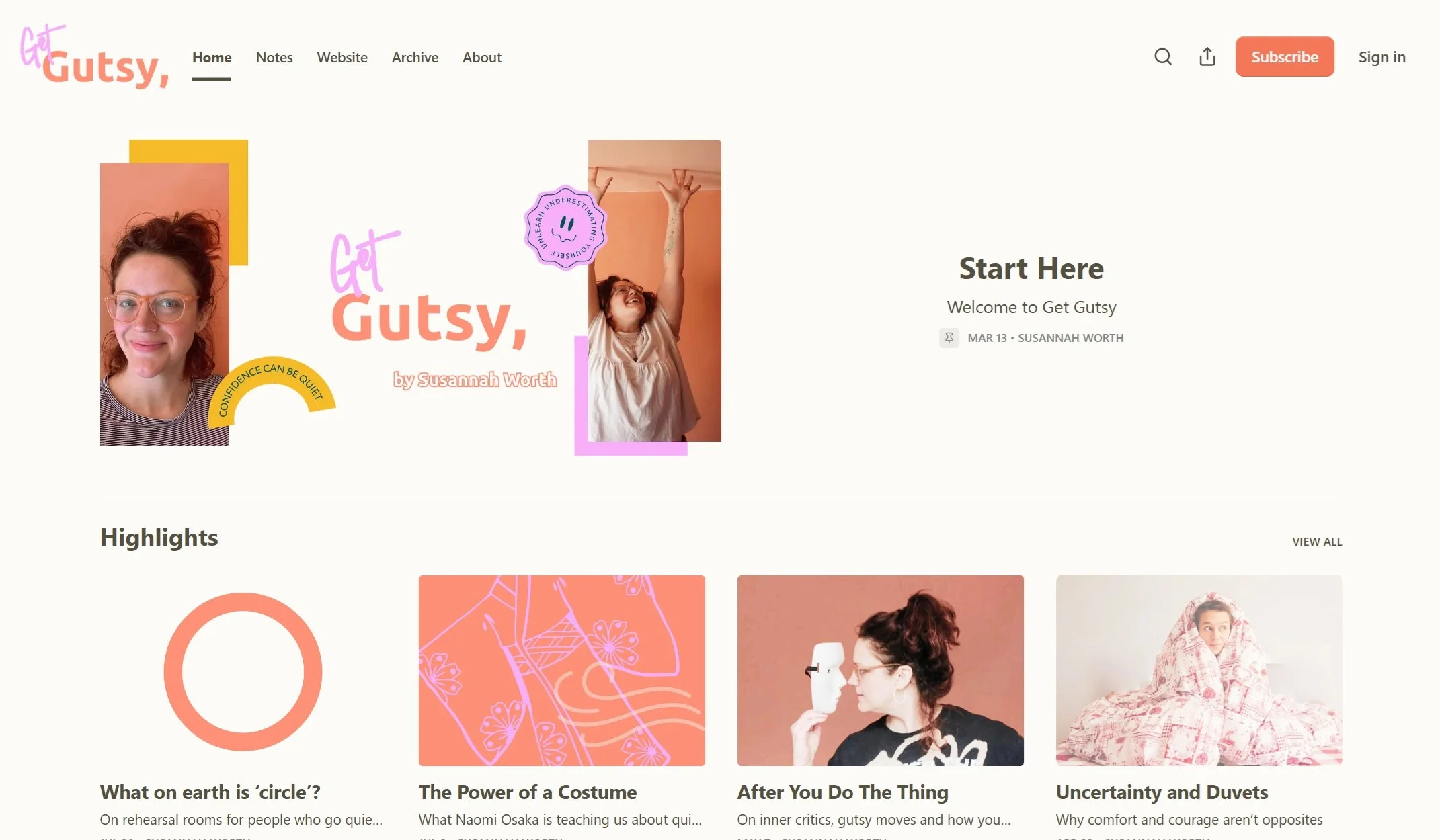 Get Gutsy publication landing page on Substack